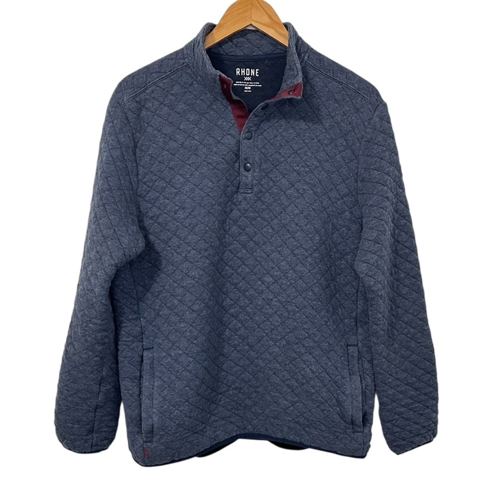 Rhone Mens Gramercy Quilted 1/4 Snap Pullover Sweatshirt Size Medium Blue